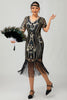 Laden Sie das Bild in den Galerie-Viewer, Glitzerndes Dunkelgrünes Bodycon Fransen 1920er Kleid mit Kurze Ärmeln