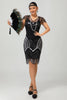 Laden Sie das Bild in den Galerie-Viewer, Glitzerndes Schwarzes Silbernes Pailletten Bodycon Flapperkleid mit Perlen
