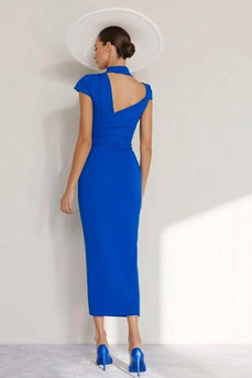 Königsblau Hoher Hals Etui Langes Mutter der Braut Kleid