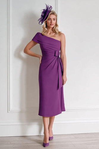 Traube Eine Schulter Chiffon Midi Mutter der Braut Kleid mit Bow