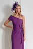 Laden Sie das Bild in den Galerie-Viewer, Traube Eine Schulter Chiffon Midi Mutter der Braut Kleid mit Bow