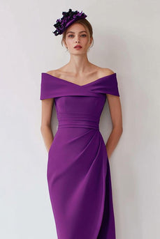 Traube Schulterfreie Midi Mutter der Braut Kleid mit Schlitz