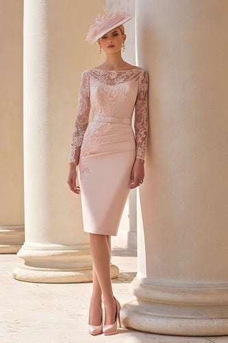Altrosa U-Boot-Ausschnitt Bodycon Midi Mutter der Braut Kleid mit Spitze