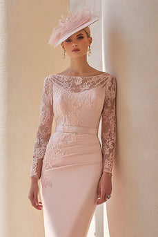 Altrosa U-Boot-Ausschnitt Bodycon Midi Mutter der Braut Kleid mit Spitze
