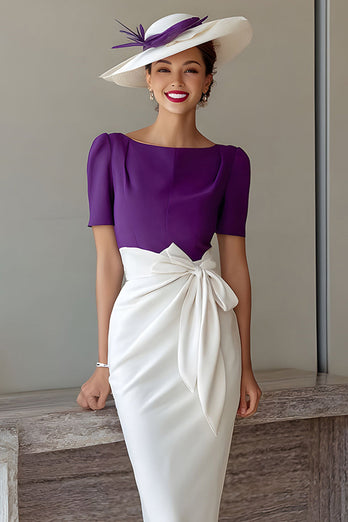 Traube Etui U-Boot-Ausschnitt Midi Mutter der Braut Kleid mit Bow