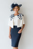 Laden Sie das Bild in den Galerie-Viewer, Marineblau Bodycon Blumen 2 Teiler Kurzes Mutter der Braut Kleid