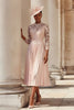 Laden Sie das Bild in den Galerie-Viewer, Blush Rosa A Linie Plissiert Midi Brautmutterkleid mit Spitze