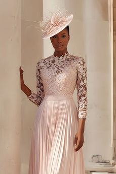 Blush Rosa A Linie Plissiert Midi Brautmutterkleid mit Spitze