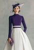 Laden Sie das Bild in den Galerie-Viewer, Pflaume Hoher Ausschnitt Satin Midi Brautmutterkleid mit Ärmel