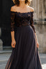 Laden Sie das Bild in den Galerie-Viewer, Schwarz Schulterfreie Chiffon Langes Brautmutterkleid mit Spitze