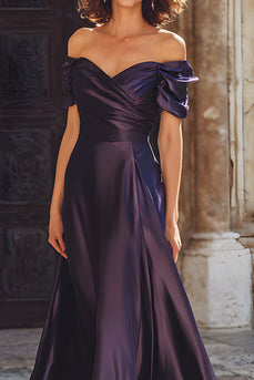 Pflaume Etui Schulterfreie Langes Brautmutterkleid