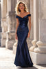 Laden Sie das Bild in den Galerie-Viewer, Marineblau Schulterfreie Langes Meerjungfrau Brautmutterkleid