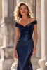 Laden Sie das Bild in den Galerie-Viewer, Marineblau Schulterfreie Langes Meerjungfrau Brautmutterkleid