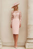 Laden Sie das Bild in den Galerie-Viewer, Blush Rosa Illusion U-Boot-Ausschnitt Midi Brautmutterkleid mit Spitze