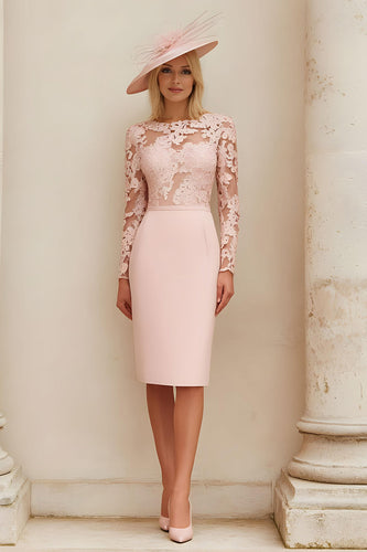 Blush Rosa Illusion U-Boot-Ausschnitt Midi Brautmutterkleid mit Spitze