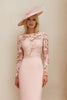 Laden Sie das Bild in den Galerie-Viewer, Blush Rosa Illusion U-Boot-Ausschnitt Midi Brautmutterkleid mit Spitze