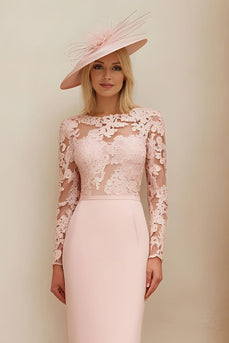 Blush Rosa Illusion U-Boot-Ausschnitt Midi Brautmutterkleid mit Spitze