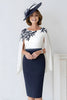 Laden Sie das Bild in den Galerie-Viewer, Marineblau Rundhalsausschnitt Satin Midi Brautmutterkleid mit Ärmel