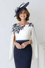 Laden Sie das Bild in den Galerie-Viewer, Marineblau Rundhalsausschnitt Satin Midi Brautmutterkleid mit Ärmel