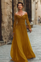 Laden Sie das Bild in den Galerie-Viewer, Cabernet A Linie Chiffon Langes Brautmutterkleid mit Spitze