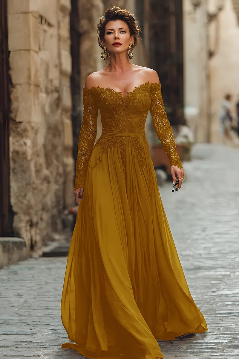 Laden Sie das Bild in den Galerie-Viewer, Cabernet A Linie Chiffon Langes Brautmutterkleid mit Spitze