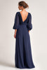 Laden Sie das Bild in den Galerie-Viewer, Marineblau V-Ausschnitt A Linie Chiffon Lange Brautmutterkleid mit Ärmel