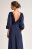 Laden Sie das Bild in den Galerie-Viewer, Marineblau V-Ausschnitt A Linie Chiffon Lange Brautmutterkleid mit Ärmel