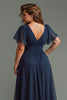 Laden Sie das Bild in den Galerie-Viewer, Marineblau Chiffon V-Ausschnitt Kurze Ärmel Lange Brautmutterkleid