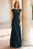 Laden Sie das Bild in den Galerie-Viewer, Pfauengrün Rundhalsausschnitt Chiffon A-Linie Lange Brautmutterkleid mit Ärmel