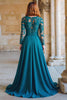 Laden Sie das Bild in den Galerie-Viewer, Pfauenblau Rundhalsausschnitt Chiffon A-Linie Lange Brautmutterkleid mit Spitze