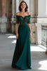 Laden Sie das Bild in den Galerie-Viewer, Dunkelgrün Schulterfreie Chiffon Etui Lange Brautmutterkleid mit Spitze