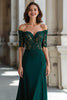 Laden Sie das Bild in den Galerie-Viewer, Dunkelgrün Schulterfreie Chiffon Etui Lange Brautmutterkleid mit Spitze