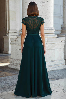 Pfauengrün Rundhalsausschnitt Chiffon A-Line Lange Brautmutterkleid mit Perlen