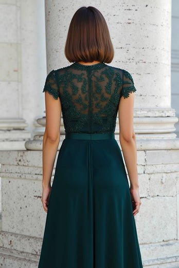 Pfauengrün Rundhalsausschnitt Chiffon A-Line Lange Brautmutterkleid mit Perlen