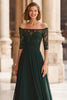 Laden Sie das Bild in den Galerie-Viewer, Kieferngrün Schulterfreie Chiffon A-Linie Lange Brautmutterkleid mit Spitze