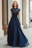 Laden Sie das Bild in den Galerie-Viewer, Marineblau Rundhalsausschnitt A-Linie Chiffon Lange Brautmutterkleid mit Spitze