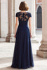 Laden Sie das Bild in den Galerie-Viewer, Marineblau Rundhalsausschnitt Chiffon A-Linie Lange Brautmutterkleid mit Applikationen