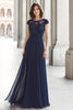 Laden Sie das Bild in den Galerie-Viewer, Marineblau Chiffon A-Linie U-Boot-Ausschnitt Lange Brautmutterkleid mit Applikationen