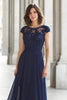 Laden Sie das Bild in den Galerie-Viewer, Marineblau Chiffon A-Linie U-Boot-Ausschnitt Lange Brautmutterkleid mit Applikationen