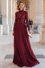 Laden Sie das Bild in den Galerie-Viewer, Burgunderrot Hoher Ausschnitt Chiffon A-Line Lange Brautmutterkleid mit Spitze