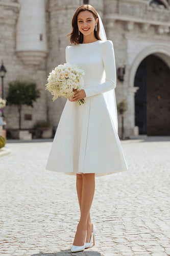 Elfenbein Satin Kurze A-Linie Hochzeitskleid mit Ärmel