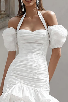 Elfenbein Bodycon Gestufte Kurze Verlobungsfeier Kleid mit Rüschen