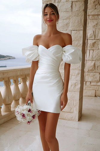 Elfenbein Bodycon Schulterfreie Satin Kurze Verlobungsfeier Kleid