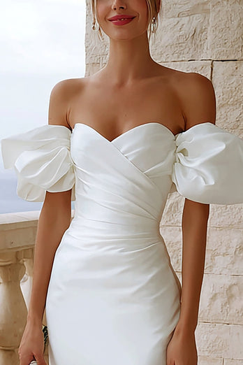 Elfenbein Bodycon Schulterfreie Satin Kurze Verlobungsfeier Kleid