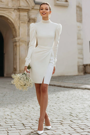 Glitzernd Elfenbein Bodycon Kurze Verlobungsfeier Kleid mit Schlitz