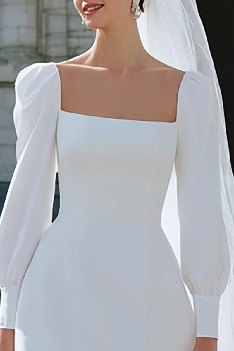 Laden Sie das Bild in den Galerie-Viewer, Elfenbein Satin A-Linie Kurzes Brautkleid mit Ärmel