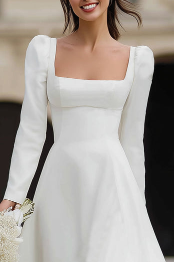 Elfenbein Satin A-Linie Rüschen Maxi Verlobungsfeier Kleid mit Ärmel