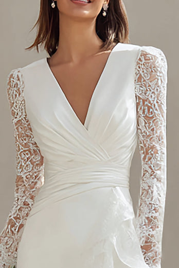 Elfenbein V-Ausschnitt Bodycon Kurze Hochzeitsfeier Kleid mit Spitze