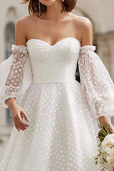 Elfenbein A Line Tüll Schulterfreie Midi Junggesellinnenabschied Kleid