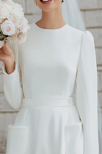 Elfenbein A Linie Rundhalsausschnitt Lange Ärmel Kurze Junggesellinnenabschied Kleid